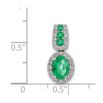 14k White Gold Halo Real Diamond and Oval Emerald Halo Pendant