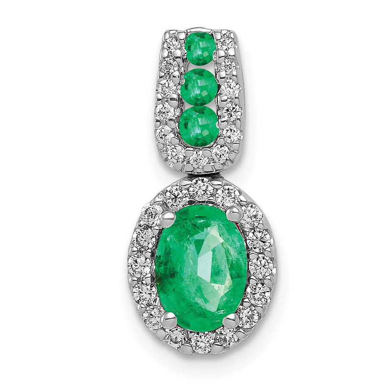 14k White Gold Halo Real Diamond and Oval Emerald Halo Pendant