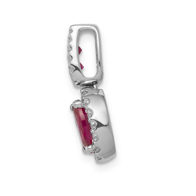 14k White Gold Real Diamond and 1.16 Ruby Oval Halo Pendant
