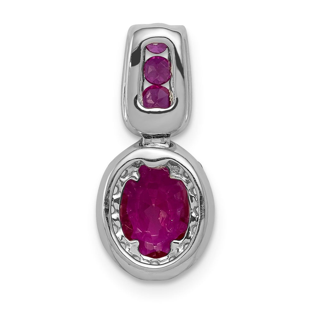 14k White Gold Real Diamond and 1.16 Ruby Oval Halo Pendant