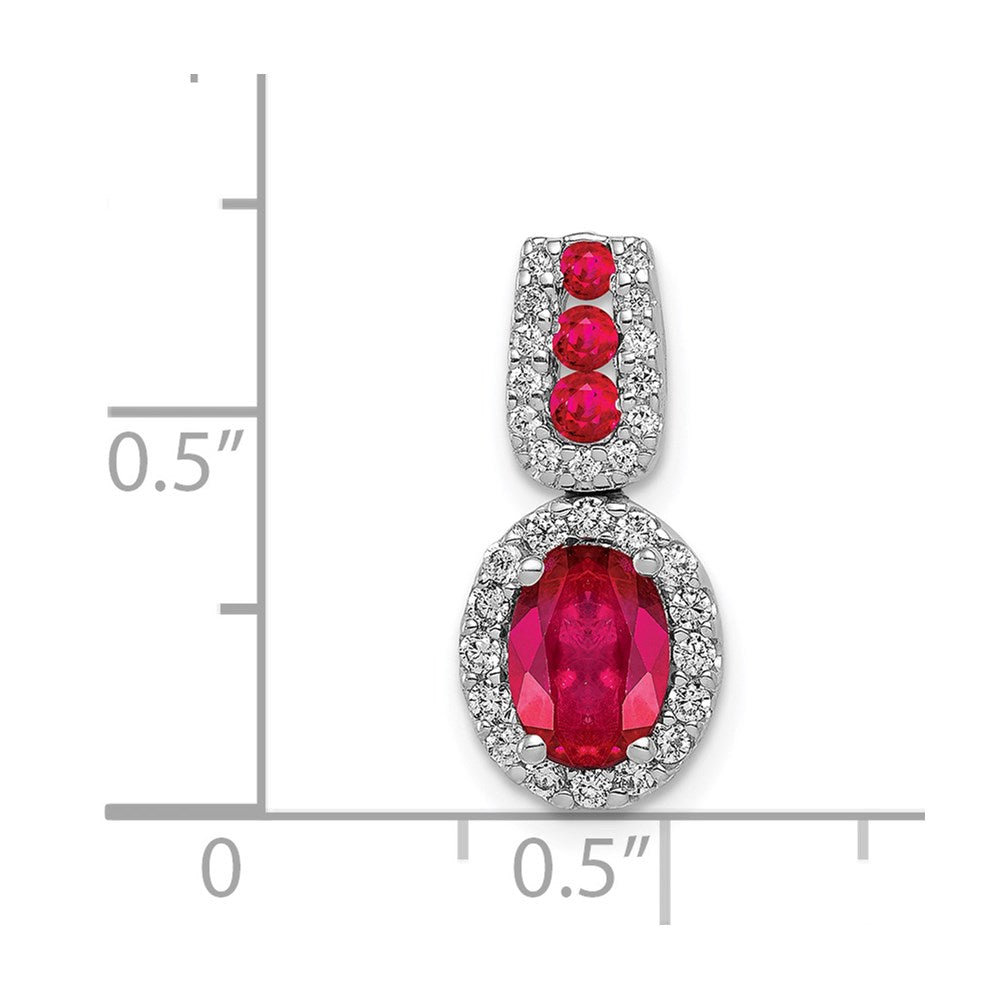 14k White Gold Real Diamond and 1.16 Ruby Oval Halo Pendant