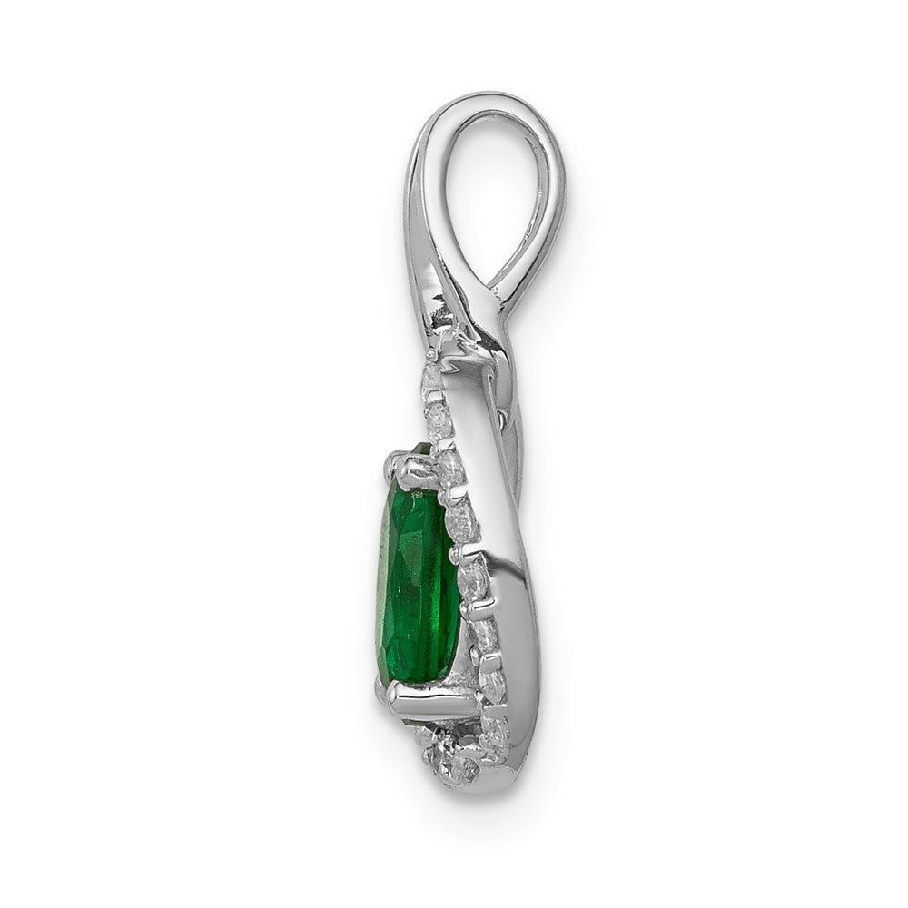 14k White Gold Real Diamond and Oval Emerald Pendant