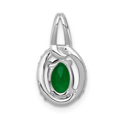 14k White Gold Real Diamond and Oval Emerald Pendant