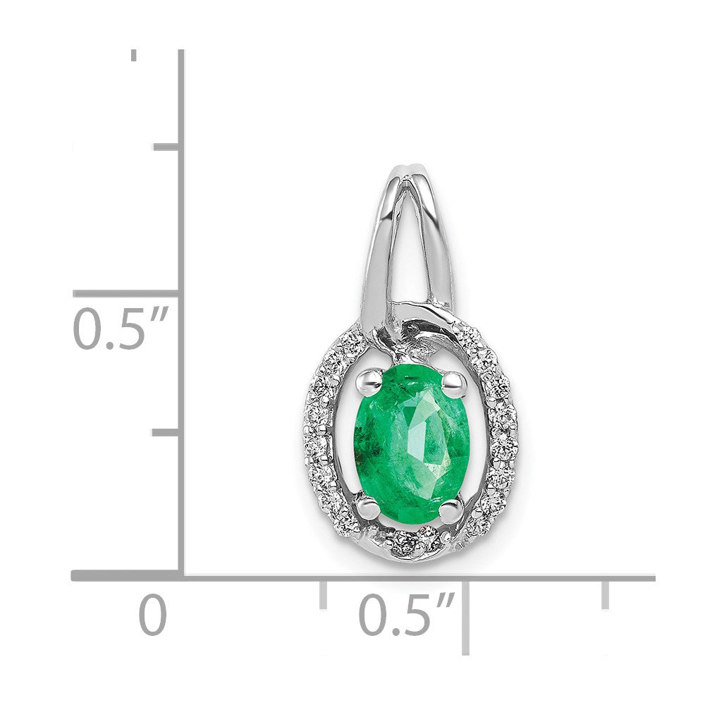 14k White Gold Real Diamond and Oval Emerald Pendant