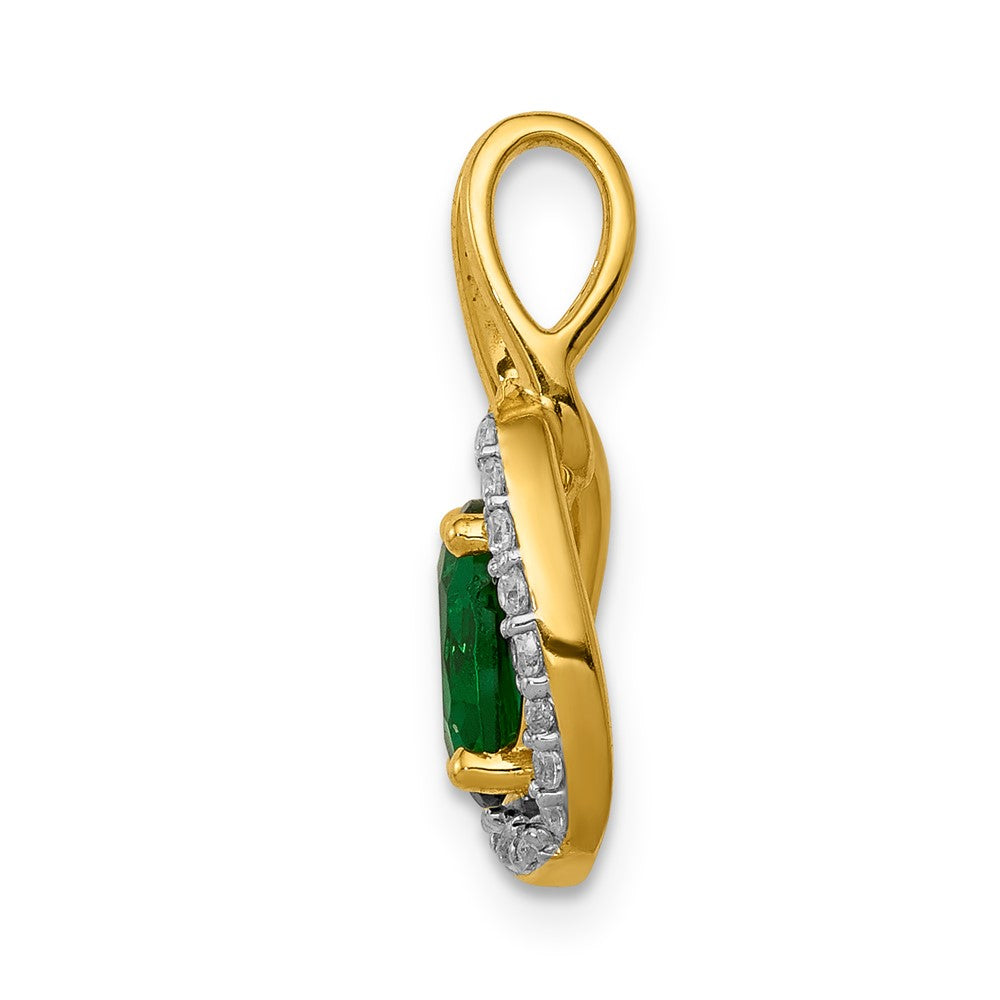 14K Yellow Gold Real Diamond and Oval Emerald Pendant