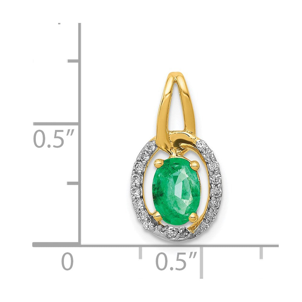 14K Yellow Gold Real Diamond and Oval Emerald Pendant