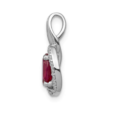 14k White Gold Real Diamond and .86 Ruby Oval Halo Pendant