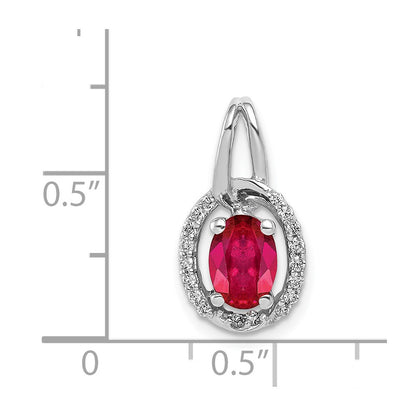 14k White Gold Real Diamond and .86 Ruby Oval Halo Pendant