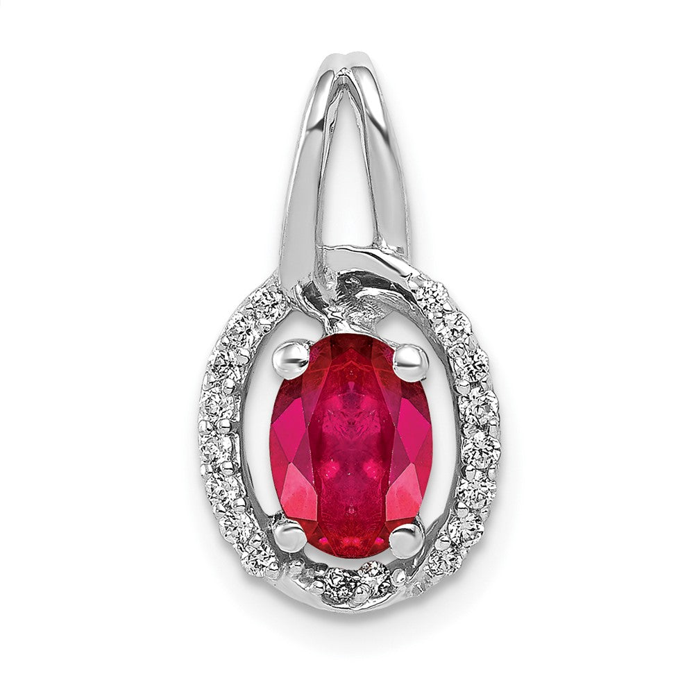 14k White Gold Real Diamond and .86 Ruby Oval Halo Pendant