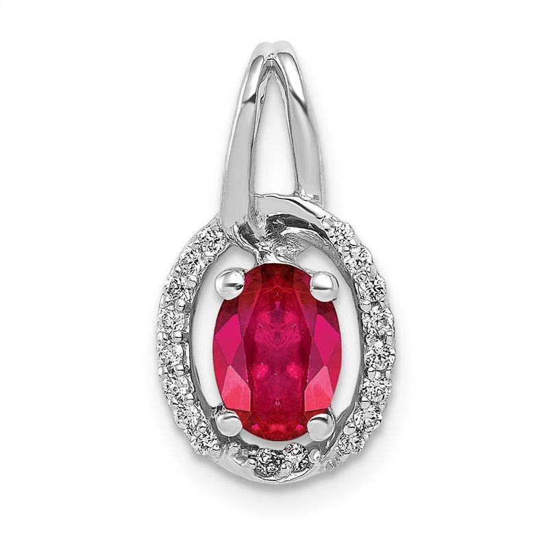 14k White Gold Real Diamond and .86 Ruby Oval Halo Pendant