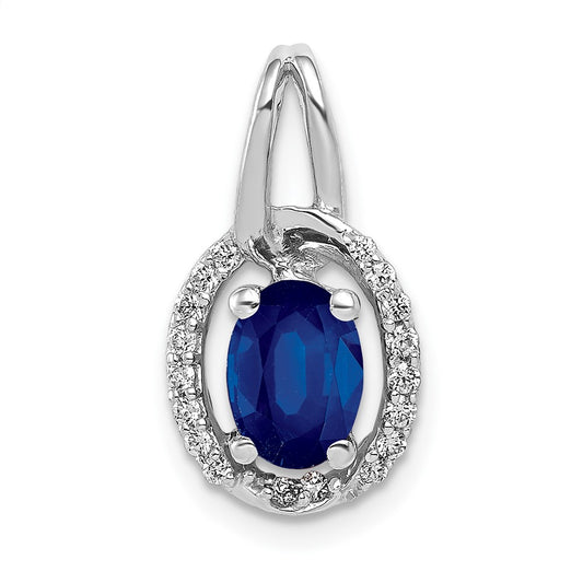 14k White Gold Real Diamond and .85 Sapphire Halo Pendant