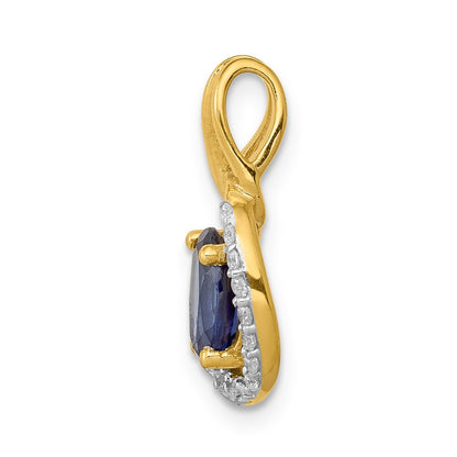14K Yellow Gold Real Diamond and .85 Sapphire Halo Pendant