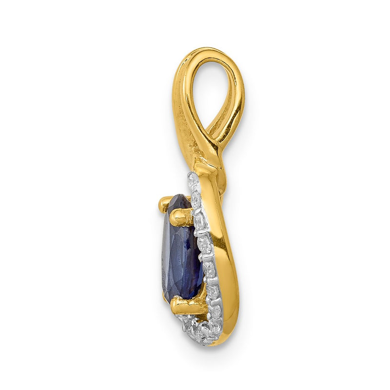 14K Yellow Gold Real Diamond and .85 Sapphire Halo Pendant