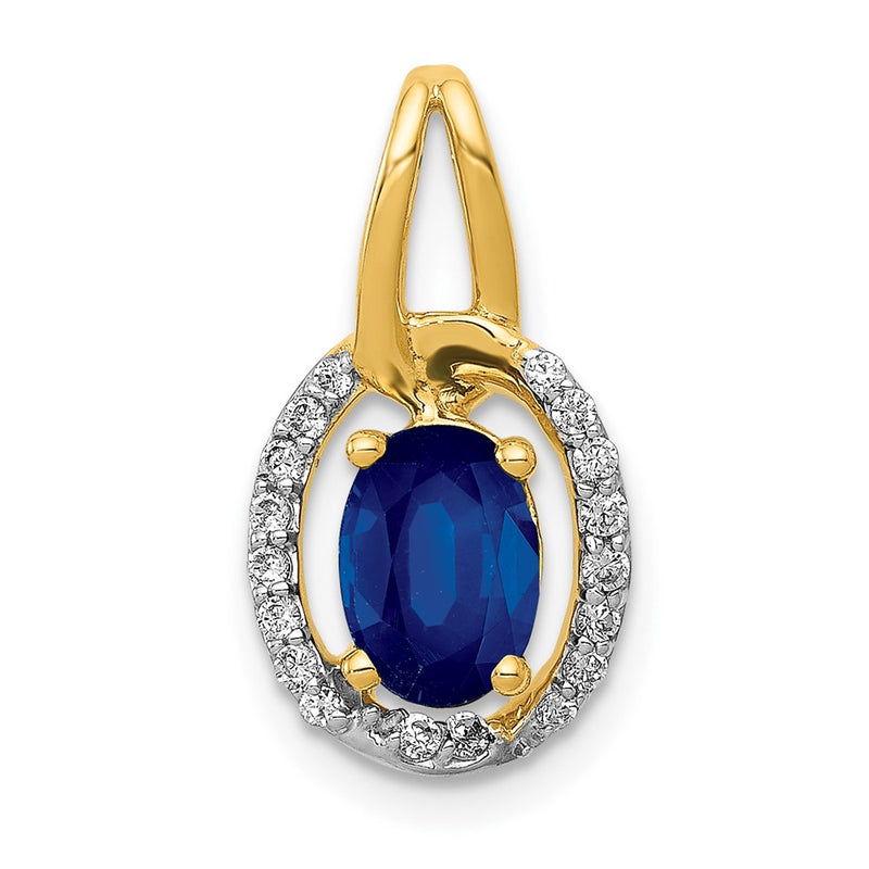 14K Yellow Gold Real Diamond and .85 Sapphire Halo Pendant