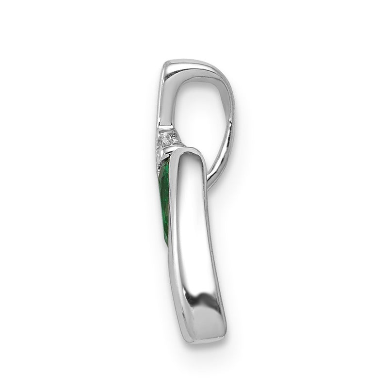 14k White Gold Fancy Real Diamond and Emerald Pendant