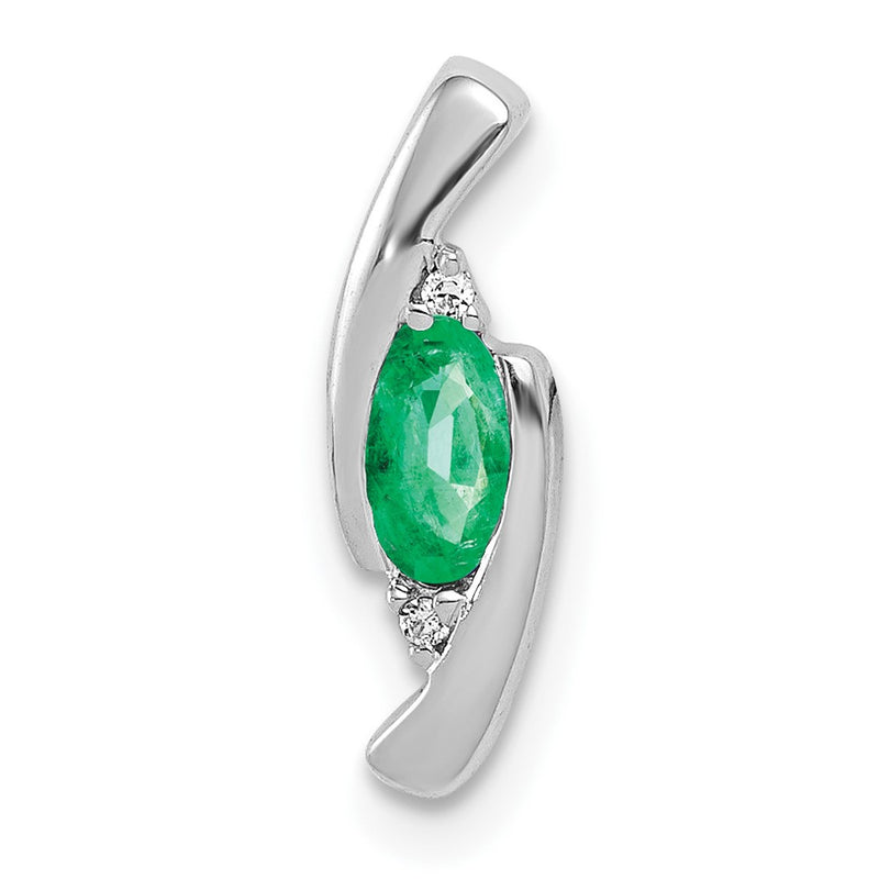 14k White Gold Fancy Real Diamond and Emerald Pendant