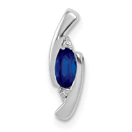 14k White Gold .01ct Real Diamond and .33 Sapphire Pendant