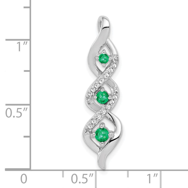 14K White Gold 3-stone Twisted Real Diamond and Emerald Chain Slide