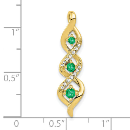 10K Yellow Gold 3-stone Twisted Real Diamond and Emerald Chain Slide