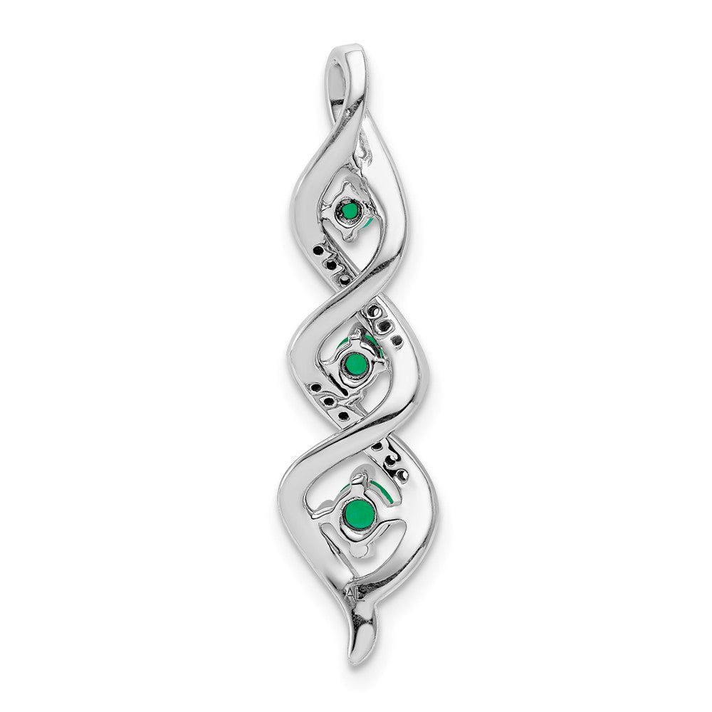 14k White Gold 3-stone Twisted Real Diamond and Emerald Chain Slide