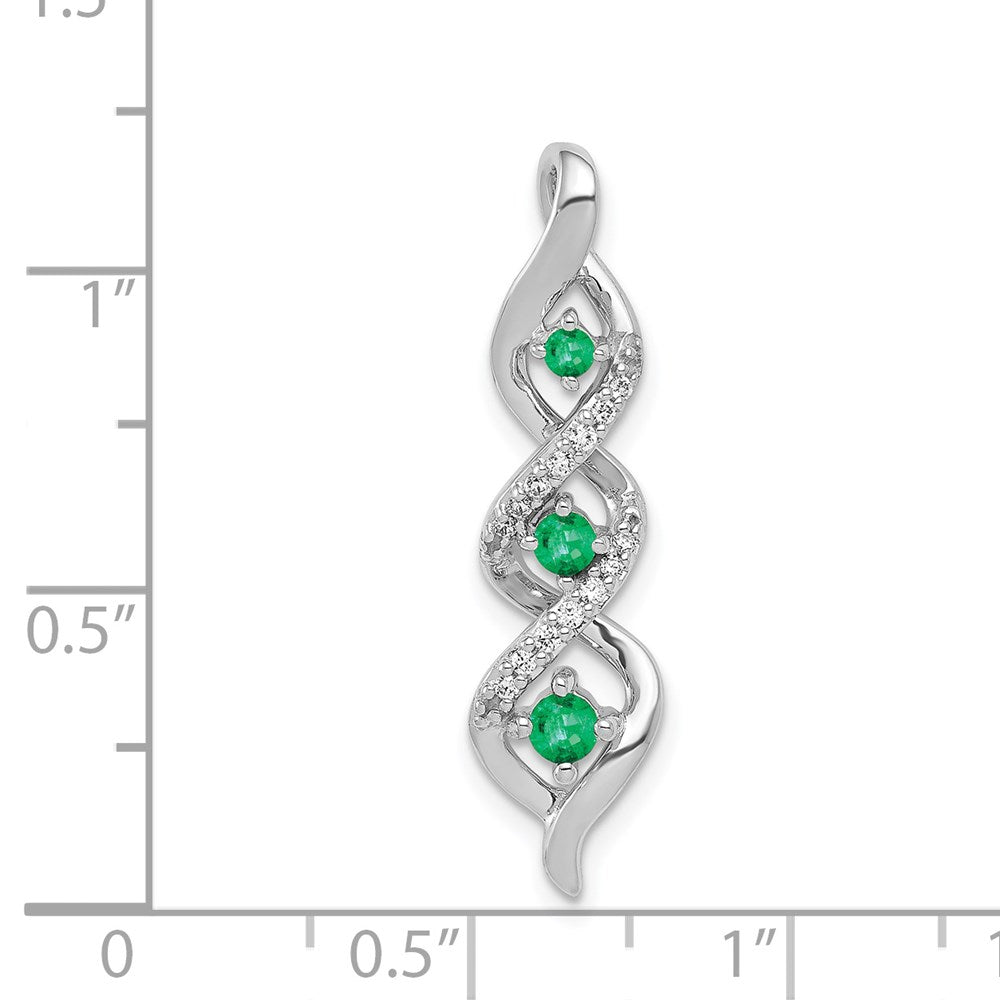 14k White Gold 3-stone Twisted Real Diamond and Emerald Chain Slide
