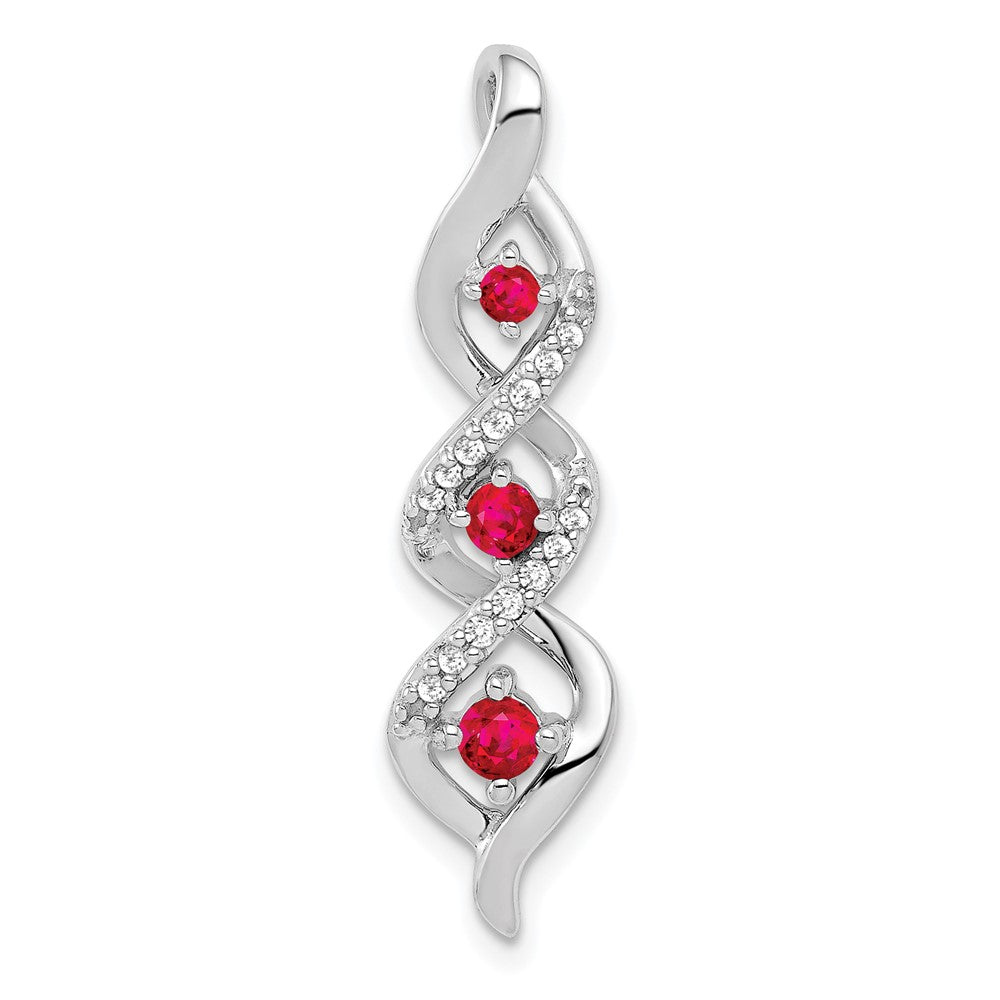 14K White Gold Real Diamond and .25 Ruby Twisted 3-stone Chain Slide