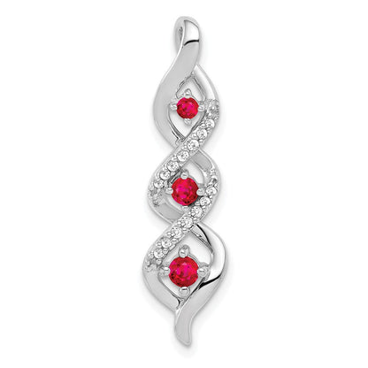 14K White Gold Real Diamond and .25 Ruby Twisted 3-stone Chain Slide