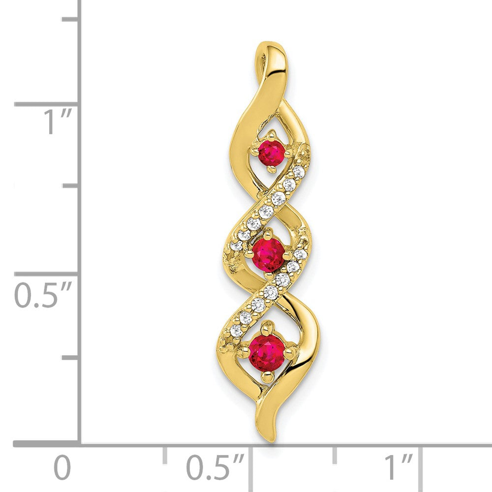 10K Yellow Gold Real Diamond and .25 Ruby Twisted 3-stone Chain Slide
