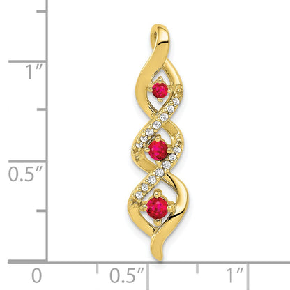 10K Yellow Gold Real Diamond and .25 Ruby Twisted 3-stone Chain Slide