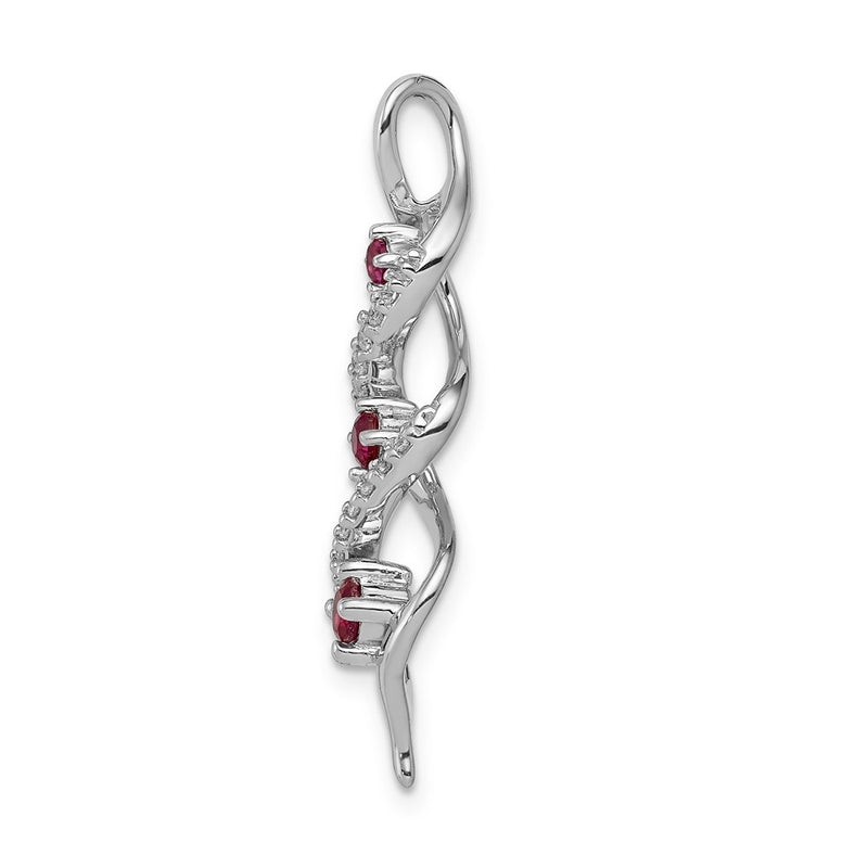 14k White Gold Real Diamond and .25 Ruby Twisted 3-stone Chain Slide