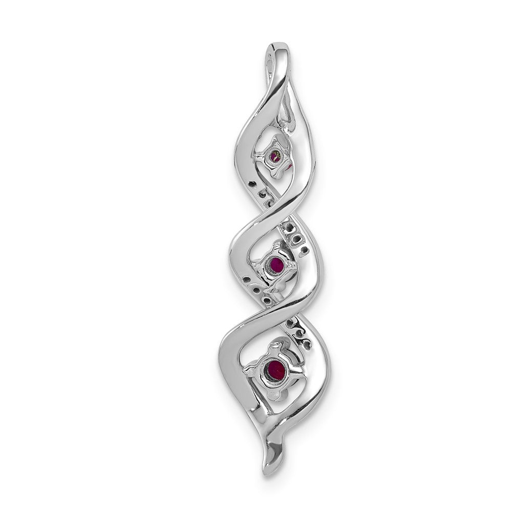 14k White Gold Real Diamond and .25 Ruby Twisted 3-stone Chain Slide