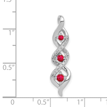 14k White Gold Real Diamond and .25 Ruby Twisted 3-stone Chain Slide