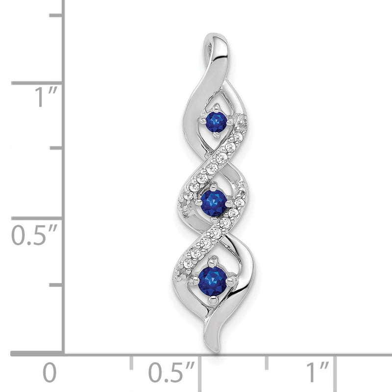 14K White Gold Real Diamond/.26 Sapphire 3-stone Twisted Chain Slide