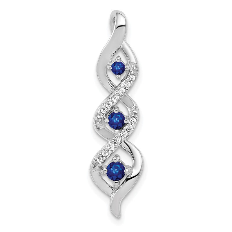 14K White Gold Real Diamond/.26 Sapphire 3-stone Twisted Chain Slide