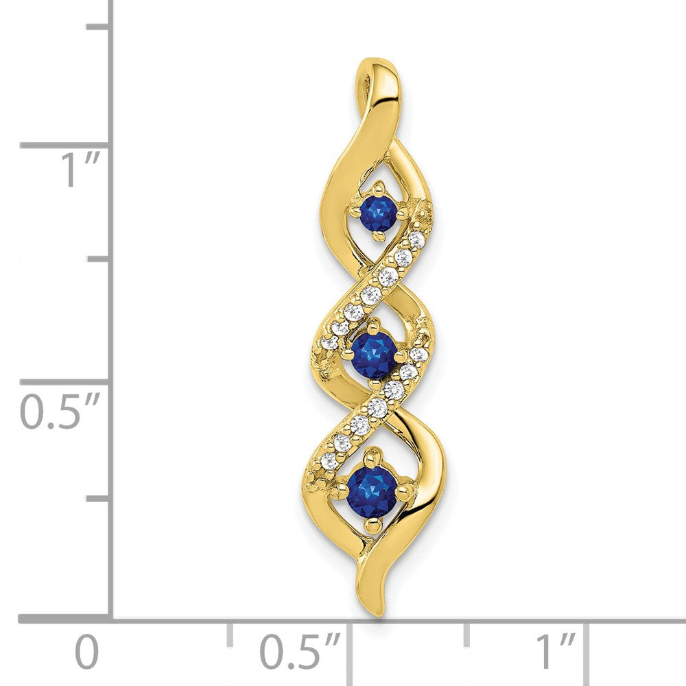 10K Yellow Gold Real Diamond and .26 Sapphire 3-stone Twisted Chain Slide