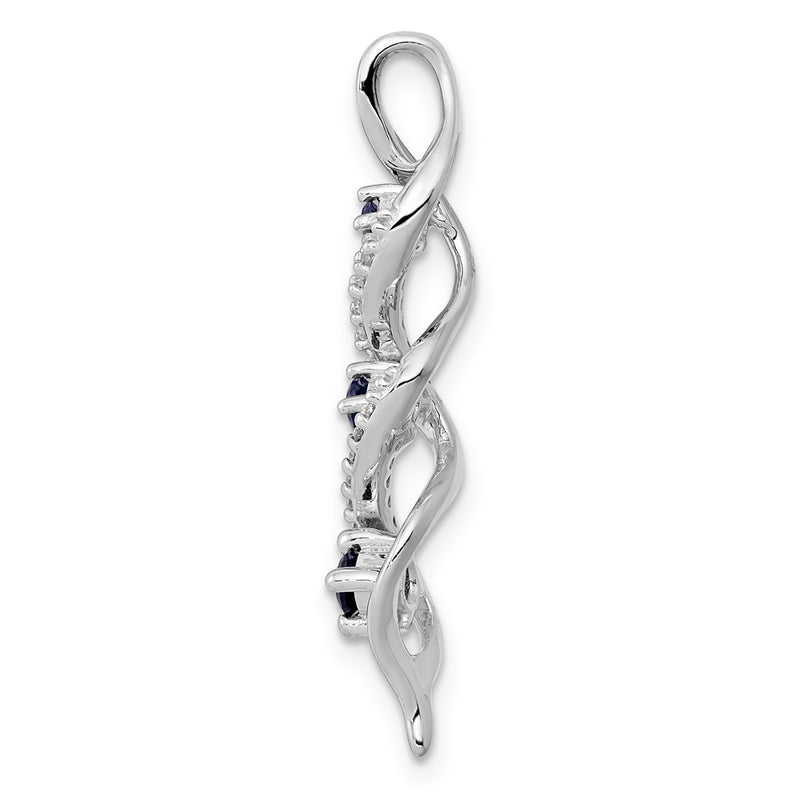 14k White Gold Real Diamond/.26 Sapphire 3-stone Twisted Chain Slide