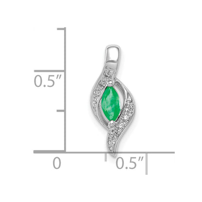 14K White Gold Real Diamond and Marquise Emerald Pendant