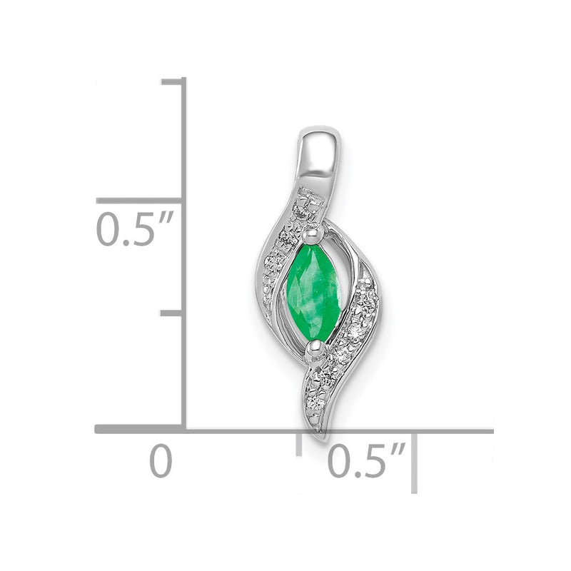 14K White Gold Real Diamond and Marquise Emerald Pendant