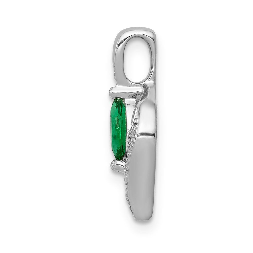 14k White Gold Real Diamond and Marquise Emerald Pendant