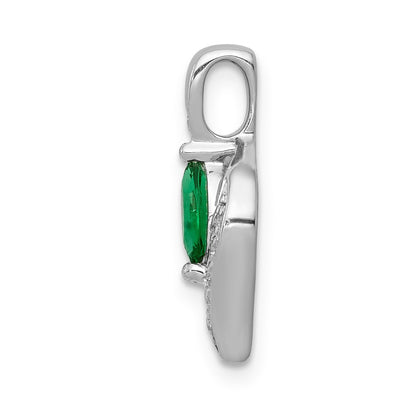 14k White Gold Real Diamond and Marquise Emerald Pendant