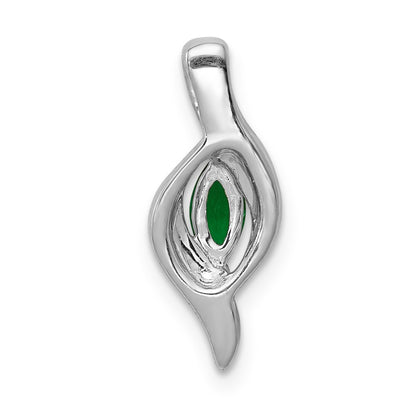 14k White Gold Real Diamond and Marquise Emerald Pendant