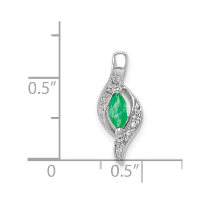 14k White Gold Real Diamond and Marquise Emerald Pendant