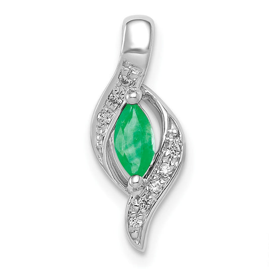 14k White Gold Real Diamond and Marquise Emerald Pendant