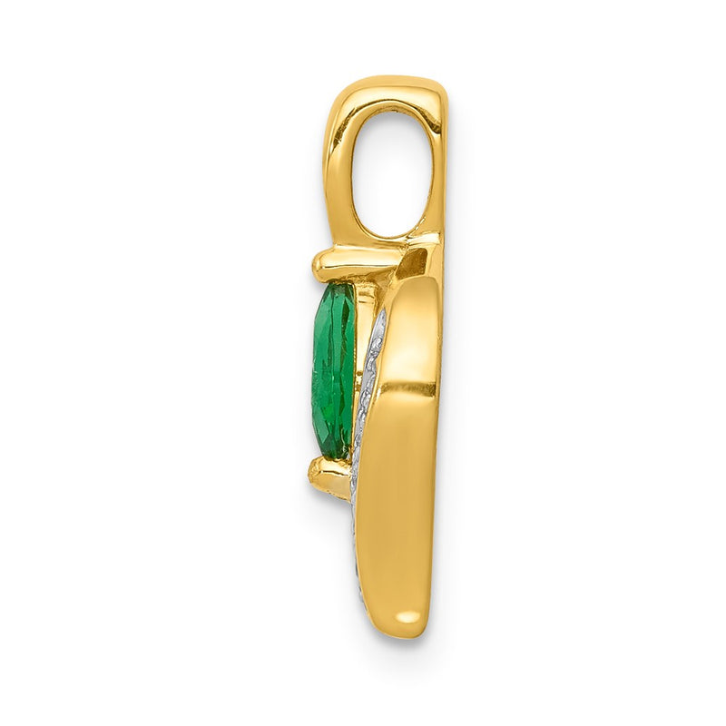 14K Yellow Gold Real Diamond and Marquise Emerald Pendant