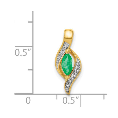 14K Yellow Gold Real Diamond and Marquise Emerald Pendant