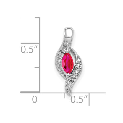 14K White Gold Real Diamond and Marquise .25 Ruby Pendant