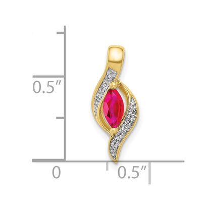 10K Yellow Gold Real Diamond and Marquise .25 Ruby Pendant