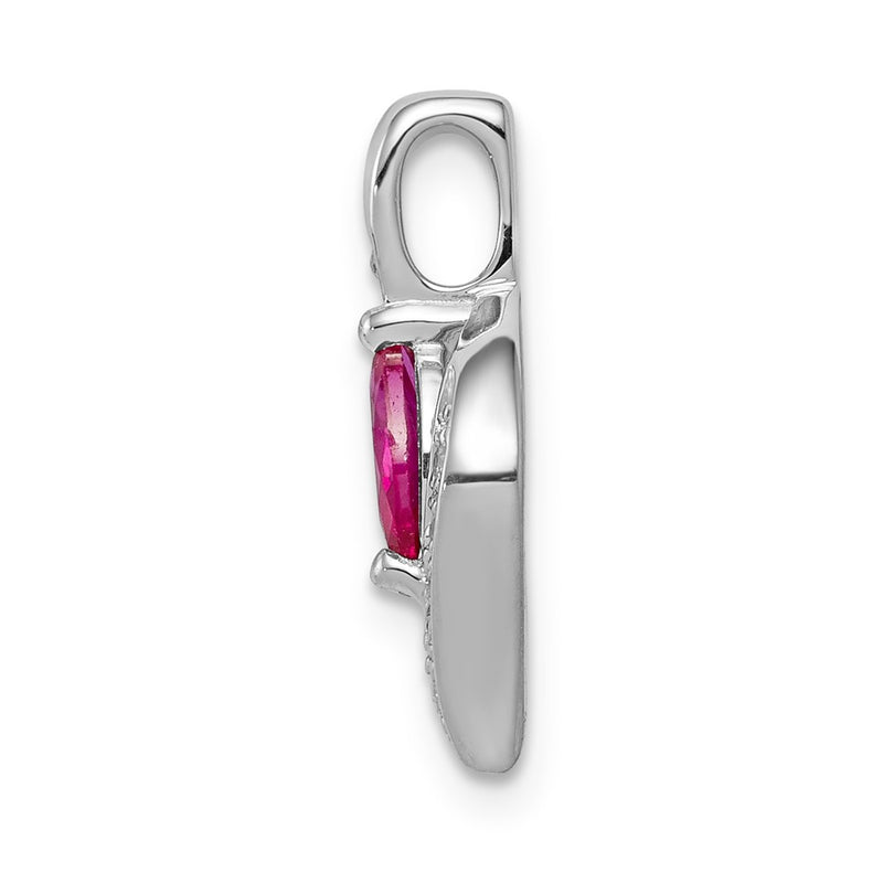 14k White Gold Real Diamond and Marquise .25 Ruby Pendant