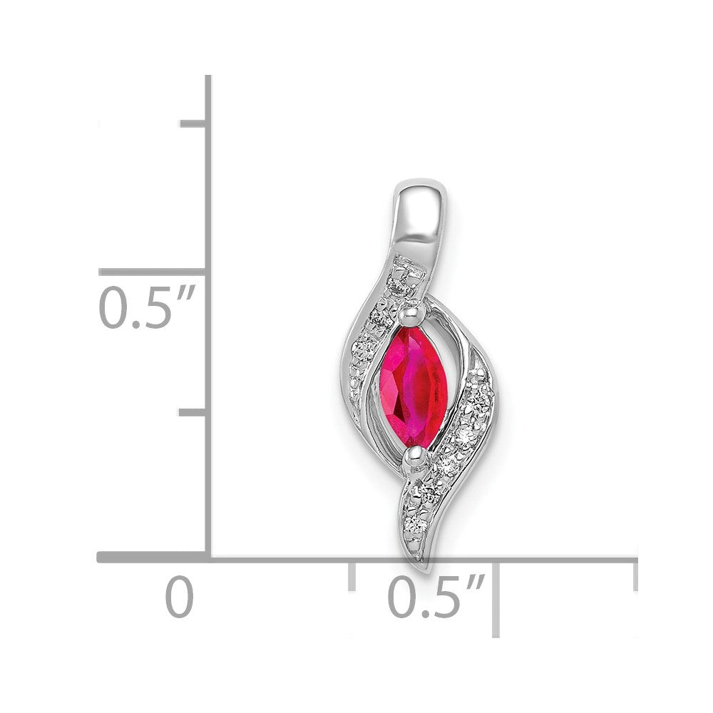 14k White Gold Real Diamond and Marquise .25 Ruby Pendant