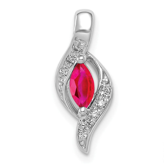 14k White Gold Real Diamond and Marquise .25 Ruby Pendant